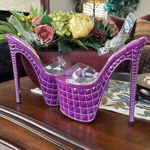 Purple Silver Glitter Transparent Strap Platform Sky High Dancer Sandal Heels